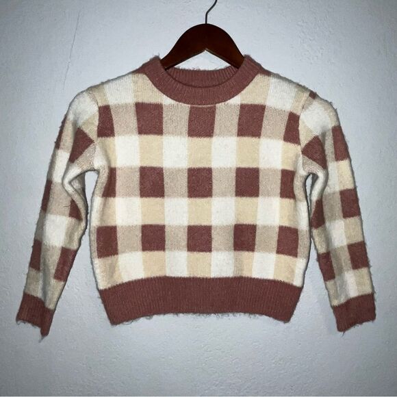 Kid's Sadie & Sage Mauve & Cream Gingham Print Sweater - Picture 3 of 8